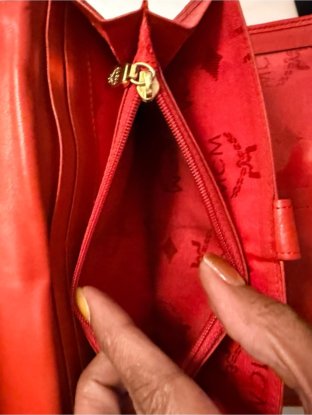 MCM Red Pebbled Leather Continental Wallet with Gold Accents - Picture 9 of 12